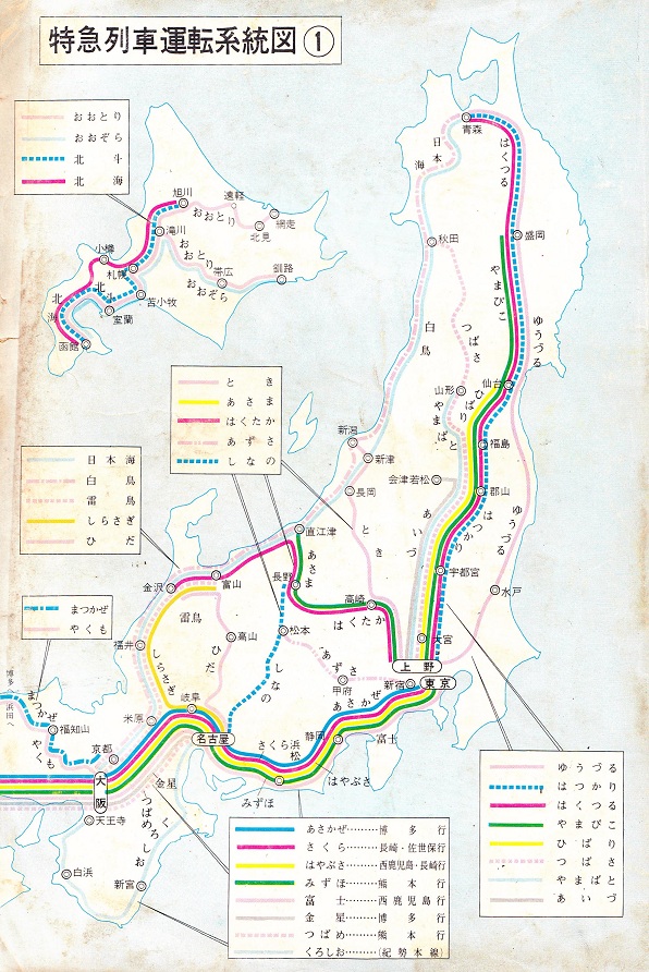 1968年10月特急列車運転系統図